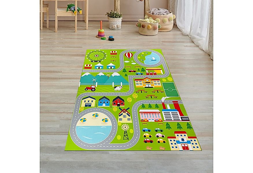 Carpetia Kinderteppich Rutschfester Kinderteppich strapazierfähig mit Stadt günstig online kaufen