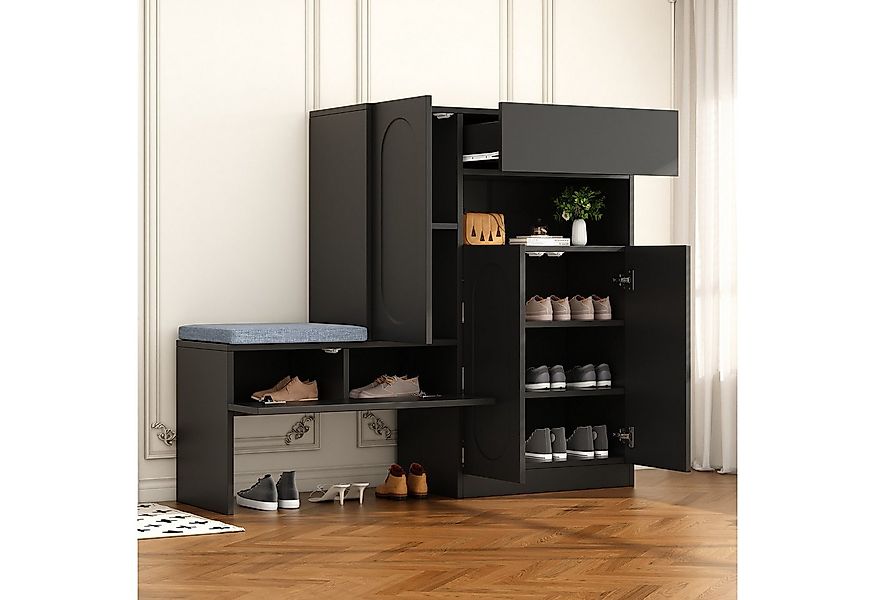 Flieks Schuhschrank Schuhkommode mit gepolsterter Sitzbank (B130/T35/H110 c günstig online kaufen