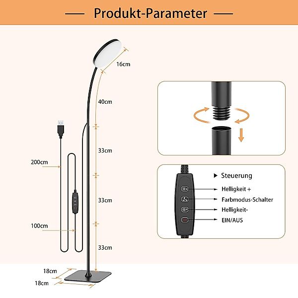 LMaxhome Stehlampe Dimmbar Leselampe 360° Schwanenhals günstig online kaufen