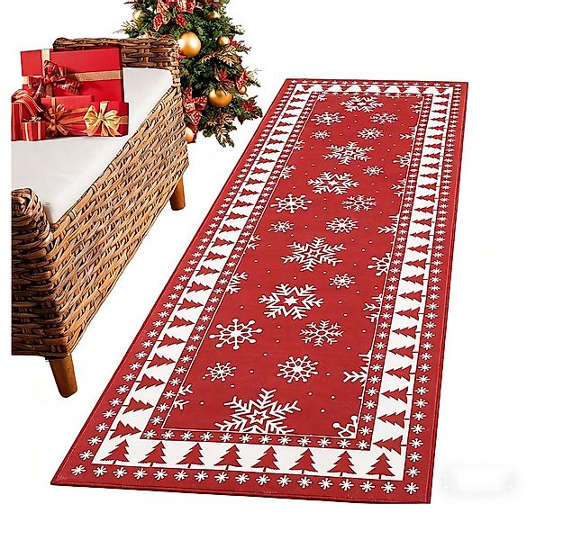 GarveeMore Teppich Waschbarer Weihnachtsbereich Teppich Schneeflocke Weihna günstig online kaufen