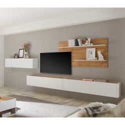 Wohnzimmeranbauwand in Wildeichefarben und Weiß melaminbeschichtet (viertei günstig online kaufen