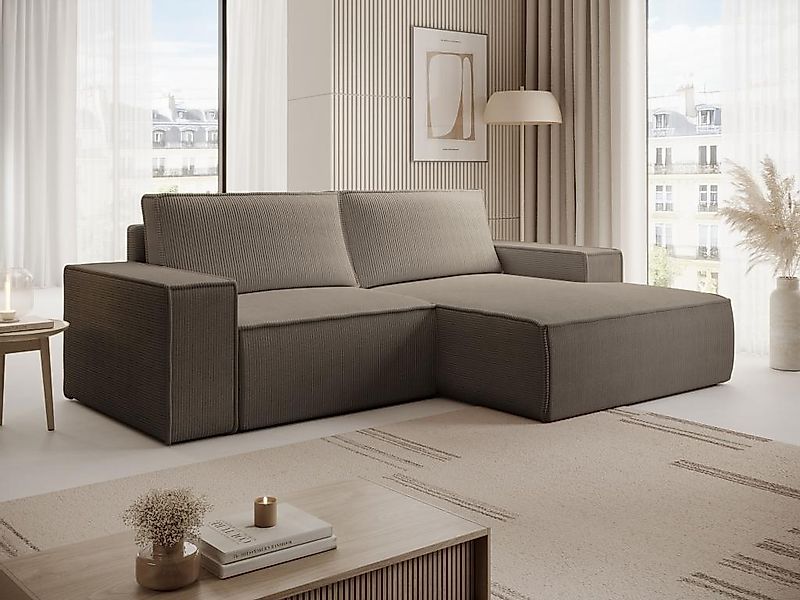 Kleines Ecksofa mit Schlaffunktion - Ecke rechts - Cord - Taupe - AMELIA günstig online kaufen