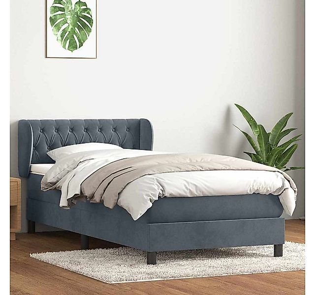 vidaXL Boxspringbett, Boxspringbett mit Matratze Dunkelgrau 90x220 cm Samt günstig online kaufen