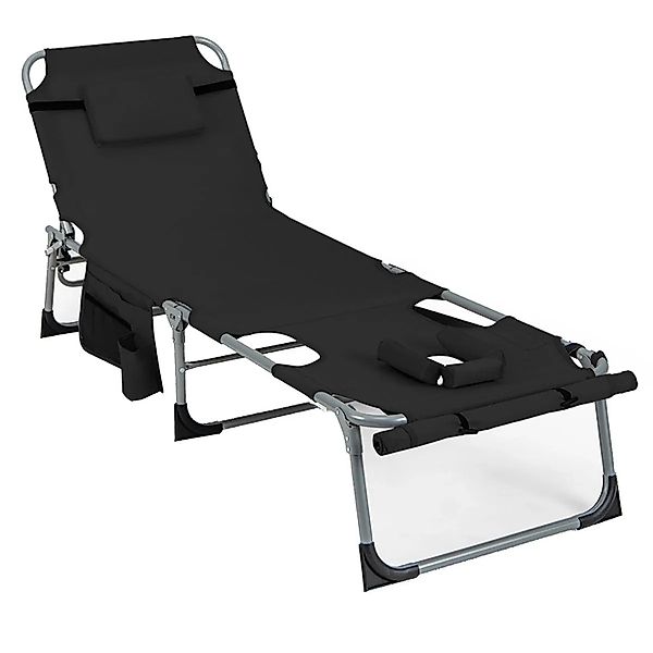 Costway Sonnenliege mit Kopf-Arm-Loch Verstellbar Rückenlehne Schwarz günstig online kaufen
