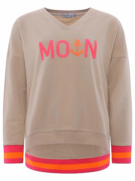 Zwillingsherz Sweatshirt, mit V-Ausschnitt und aufgesticktem "Moin" in Neon günstig online kaufen