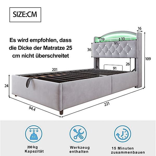 Ulife Polsterbett Multifunktionsbett mit LED-Beleuchtung und USB-Steckdose günstig online kaufen