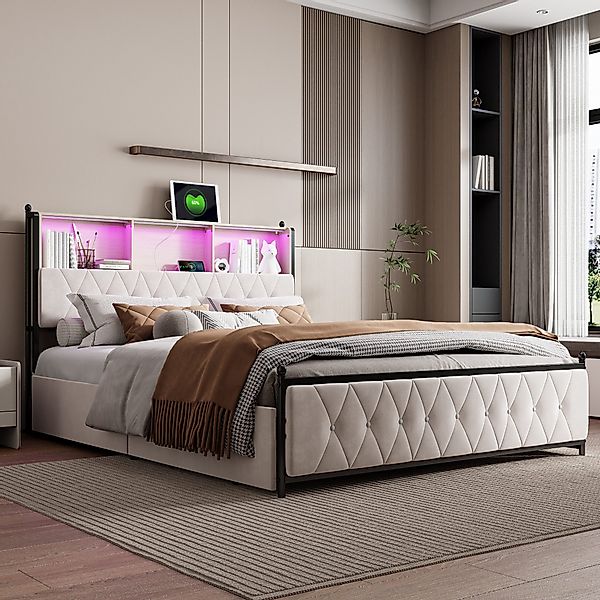 PXloue Polsterbett Doppelbett mit LED Licht günstig online kaufen