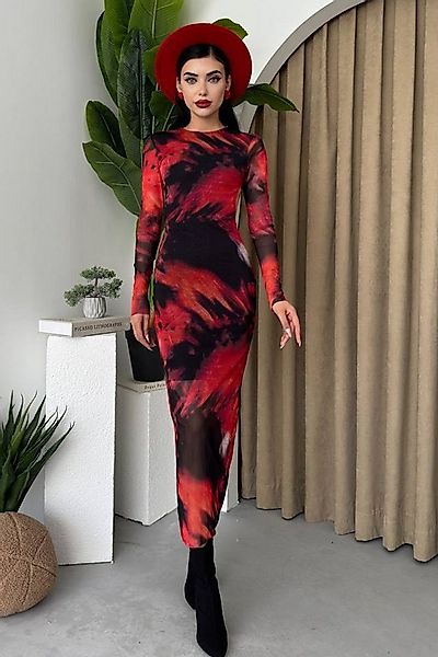WOMAN VISION Abendkleid Midi-Kleid mit Batikmuster und Schlitzdesign günstig online kaufen