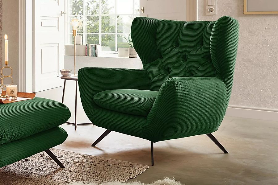 KAWOLA Sessel CHARME Hochlehnsessel Cord smaragd günstig online kaufen