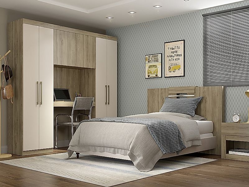 Bettüberbau mit 6 Türen, Kleiderschrank & Stauraum - L. 200 cm - Eichefarbe günstig online kaufen