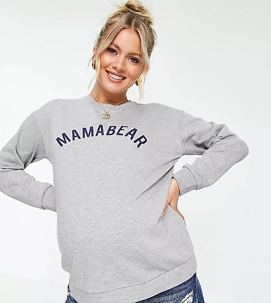 ASOS DESIGN Maternity – Sweatshirt mit „Mamabear“-Schriftzug in Grau günstig online kaufen