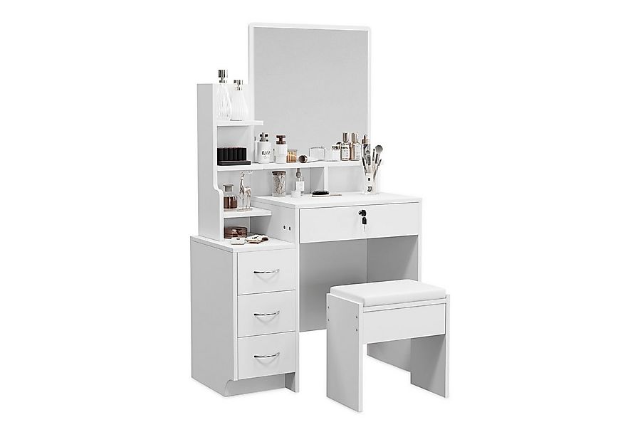 OUNUO Schminktisch Frisiertisch mit Spiegel Hocker und 4 Schubladen Kosmeti günstig online kaufen