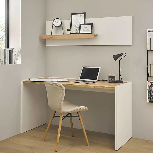 Schreibtisch mit Wandpaneel in Weiß Wildeichefarben (zweiteilig) günstig online kaufen