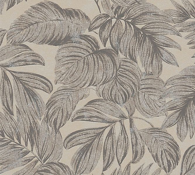 Bricoflor Tapete Beige Silber Palmenblätter Vliestapete mit Schimmer Effekt günstig online kaufen