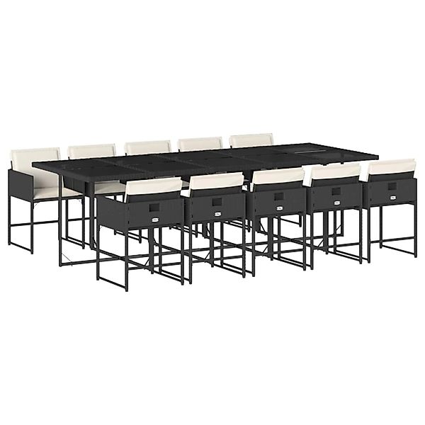 vidaXL 11-Tlg Garten-Essgruppe mit Kissen Schwarz Poly Rattan 3211290 günstig online kaufen