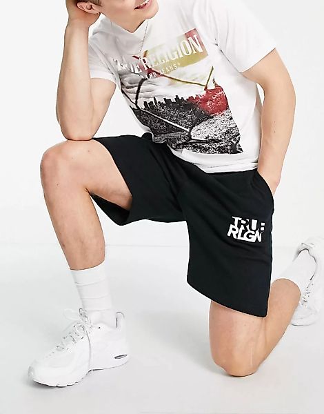 True Religion – Jersey-Shorts mit Logo-Schwarz günstig online kaufen