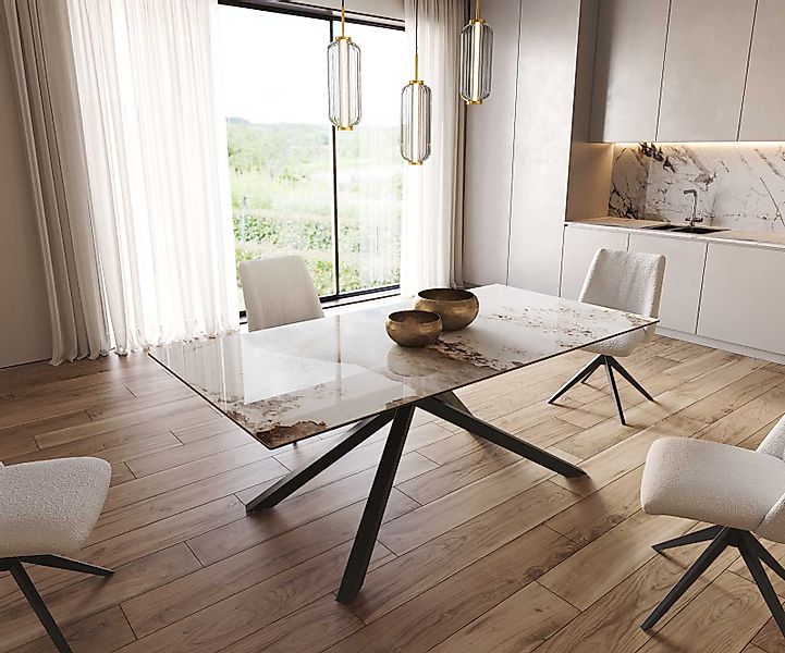 DELIFE Esstisch Edge, Keramik Minas Melange Weiß-Beige 200x100 Kreuzgestell günstig online kaufen