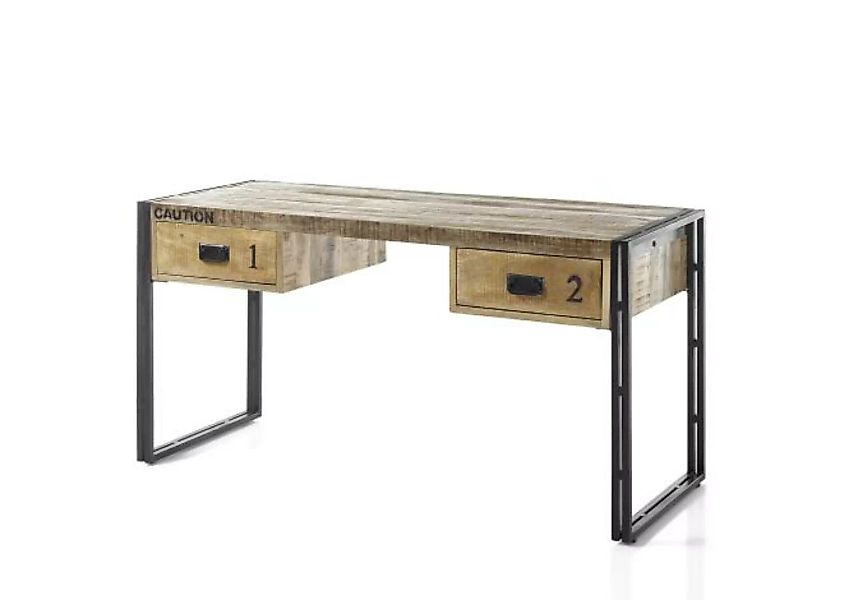 Schreibtisch inkl. 2 Schubkästen BIDAR von Stolkom Mango Wood massiv günstig online kaufen