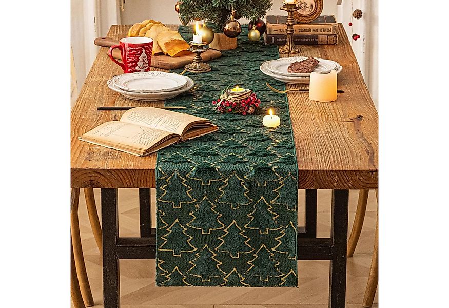 FOUORTUNATE-BEE Tischläufer Weihnachts-Tischläufer mit grünen Tannen & Pail günstig online kaufen