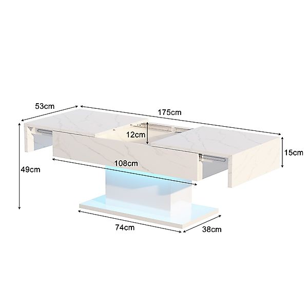 radelldar Couchtisch Couchtisch Hochglanz ausziehbar, Wohnzimmertisch mit S günstig online kaufen
