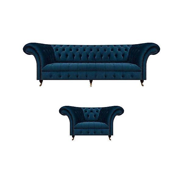 Xlmoebel Sofa Chesterfield Blaue Stoffgarnitur 3-Sitzer Couch Lehnsessel, M günstig online kaufen
