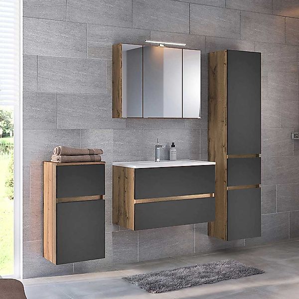 Badezimmerset in Dunkelgrau und Wildeiche Optik Stand- und Wandmontage (vie günstig online kaufen