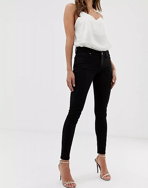 ASOS DESIGN – Whitby – Enge Jeans in reinem Schwarz mit niedrigem Bund-Blau günstig online kaufen