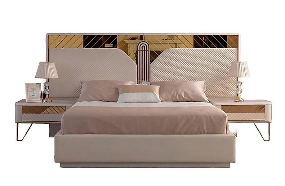 Xlmoebel Bett Elegantes Schlafzimmer-Ensemble mit Doppelbett, Holz-Nachttis günstig online kaufen