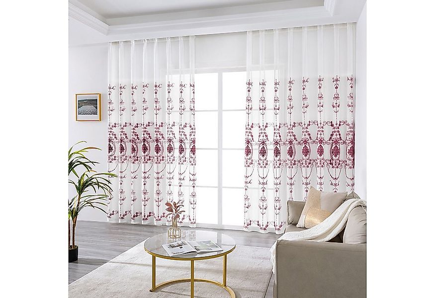 Qelus Gardine 2er Set Bestickt Sheer Voile Vorhänge mit ösen Wohnzimmer Mod günstig online kaufen
