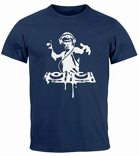 Neverless Print-Shirt Herren T-Shirt Techno DJ Bruce Lee Parodie Printshirt günstig online kaufen