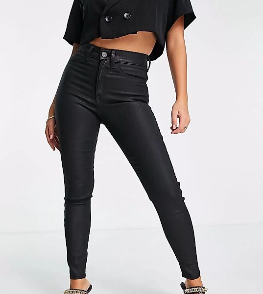 ASOS DESIGN Petite – Ridley – Enge, beschichtete Jeans mit hohem Bund in ve günstig online kaufen