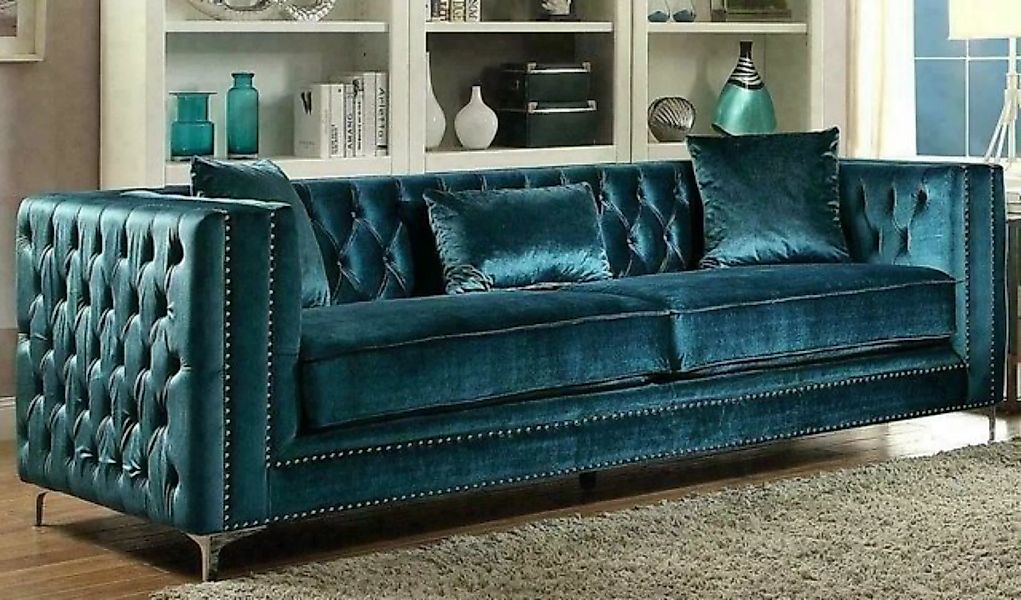 JVmoebel Chesterfield-Sofa, Chesterfield Samt Sofa 3 Sitzer Designer Turkis günstig online kaufen