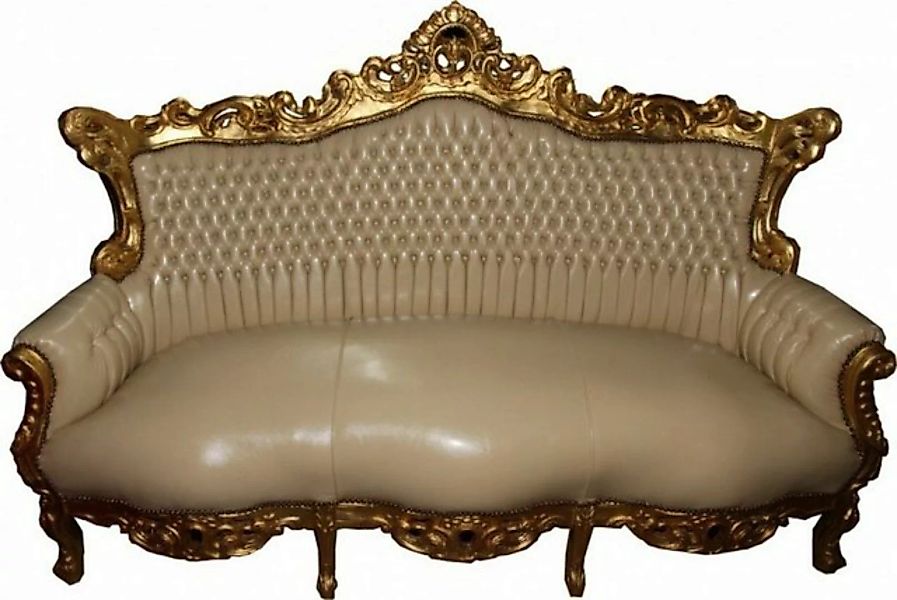 Casa Padrino 3-Sitzer Barock 3er Sofa Master Creme Lederoptik / Gold - Anti günstig online kaufen
