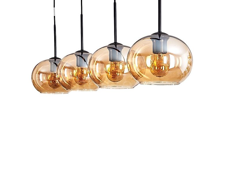 hofstein Hängeleuchte Hängelampe aus Metall/Glas in Schwarz/Bernsteinfarben günstig online kaufen