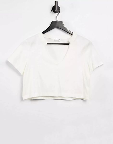 Cotton:On – Kurz geschnittenes T-Shirt mit v-förmiger Kerbe in Weiß günstig online kaufen