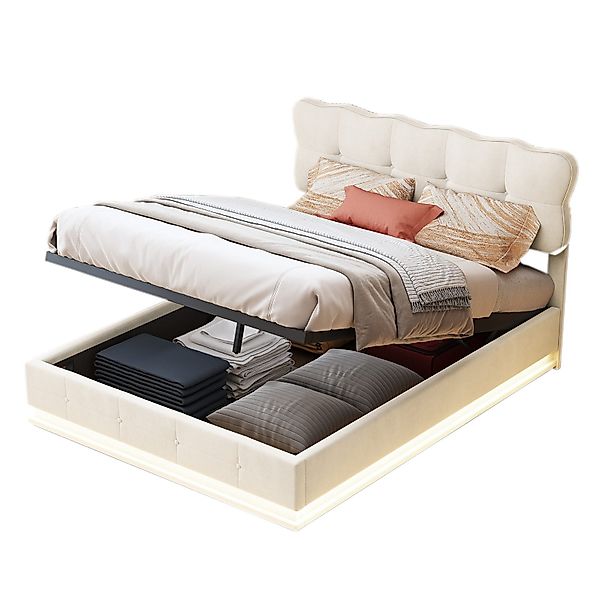 FUROKOY Stauraumbett Polsterbett Doppelbett mit LED-Beleuchtung günstig online kaufen