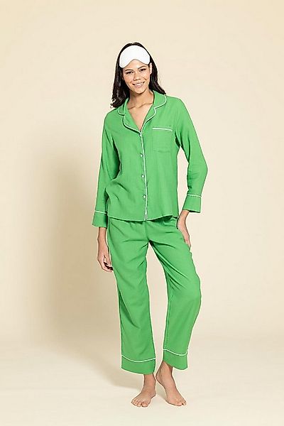 For You Moda Schlafanzug 3-teiliges Bio-Weiß gestreiftes grünes Pyjama-Set günstig online kaufen