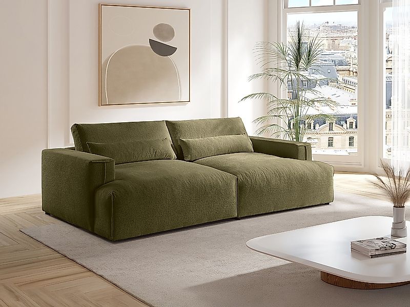 Sofa 4-Sitzer - tiefe Komfortsitzfläche - Chenille-Stoff - Khaki - COLYSIA günstig online kaufen