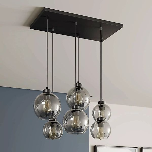 Hängeleuchte Cubus, rauchgrau, Glas, 74 cm lang, 6-flammig günstig online kaufen