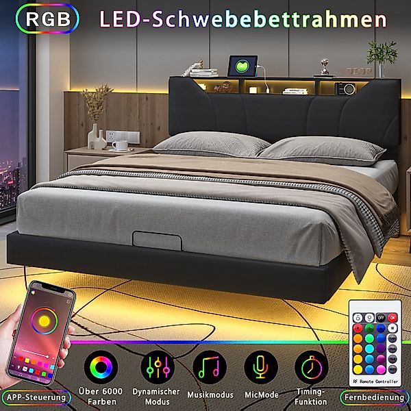 FUROKOY Polsterbett Doppelbett Stauraumbett mit LED-Beleuchtung günstig online kaufen