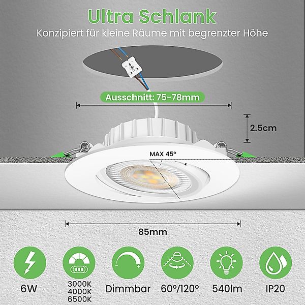 ALUSSO LED Einbauleuchte 6er-Set, ED-Einbau-Spot, 6W, günstig online kaufen
