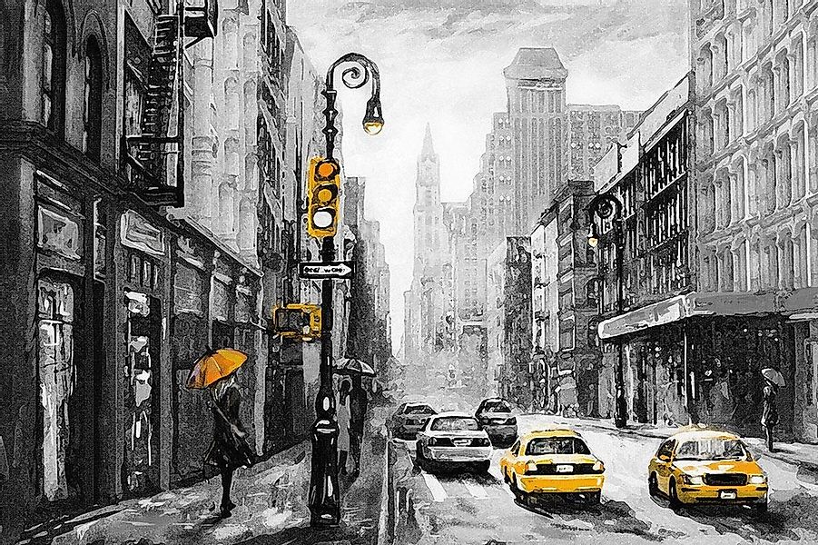 Places of Style Leinwandbild "New York", New York-Taxis-Schwarz-Weiß-Städte günstig online kaufen