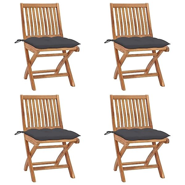 vidaXL Klappbare Gartenstühle mit Kissen 4 Stk Massivholz Teak 3072822 günstig online kaufen