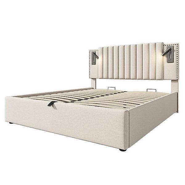 Yorbay Polsterbett Hydraulisches Doppelbett Bettkasten mit Stauraum, USB La günstig online kaufen