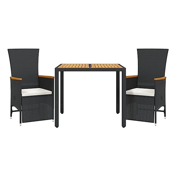 vidaXL 3-Tlg Garten-Essgruppe mit Kissen Schwarz Poly Rattan 3277503 günstig online kaufen