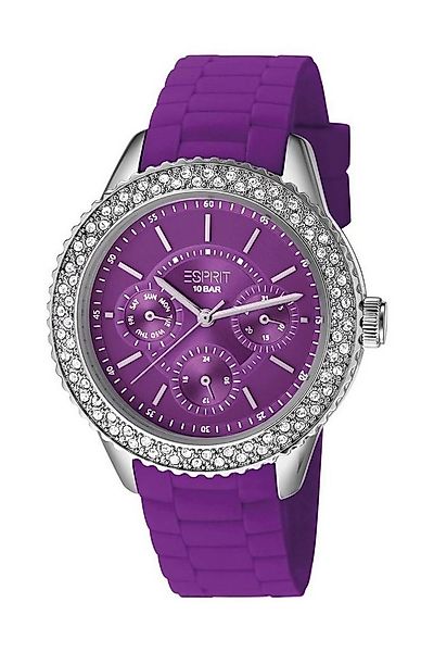 Esprit Multifunktionsuhr Damenuhr Analog Edelstahl Silikonband Silber Viole günstig online kaufen