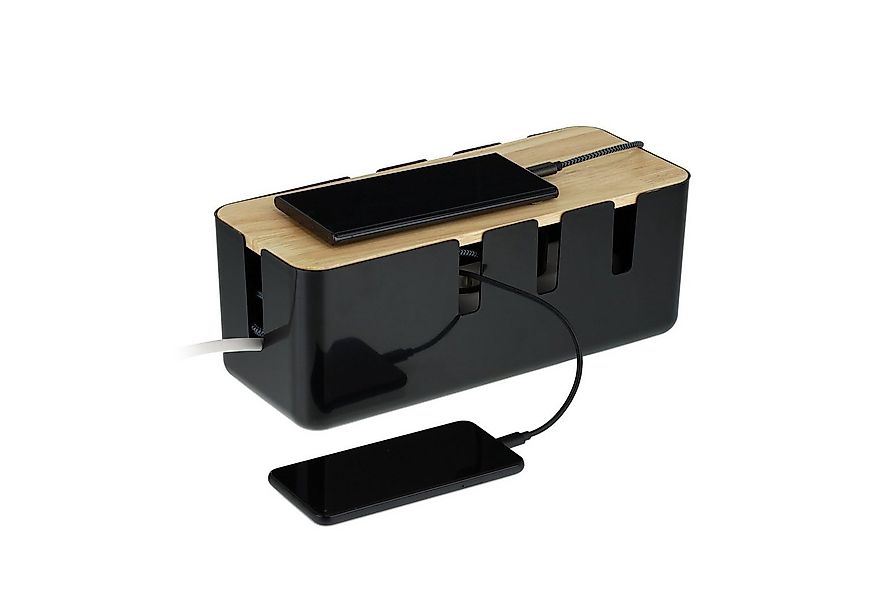 relaxdays Kabelbox mit Holzdeckel, schwarz günstig online kaufen