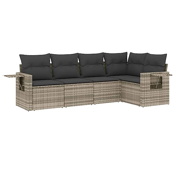 vidaXL 5-Tlg Garten-Sofagarnitur mit Kissen Hellgrau Poly Rattan 3252469 günstig online kaufen