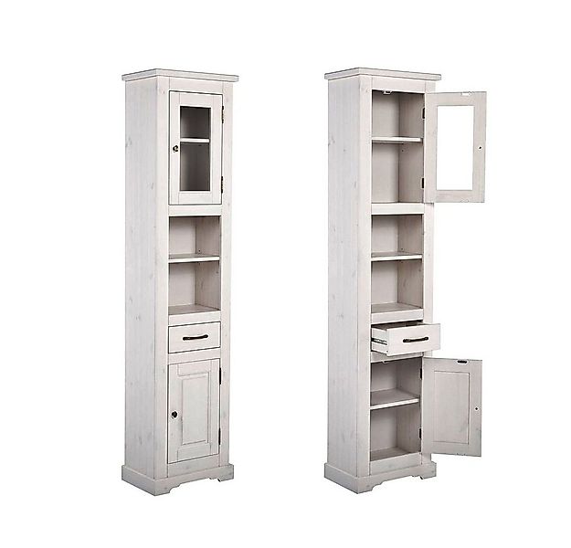 Lomadox Hochschrank LIRIA-56 Badschrank 190cm hoch Massivholz weiß gebleich günstig online kaufen