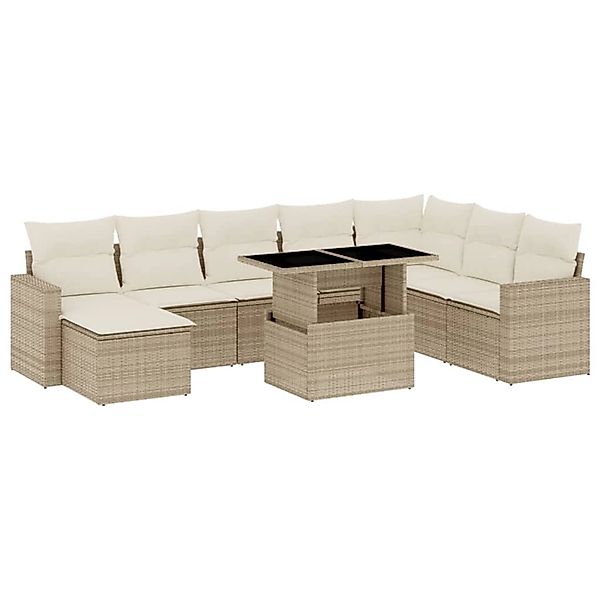 vidaXL 9-Tlg Garten-Sofagarnitur mit Kissen Beige Poly Rattan 3267468 günstig online kaufen